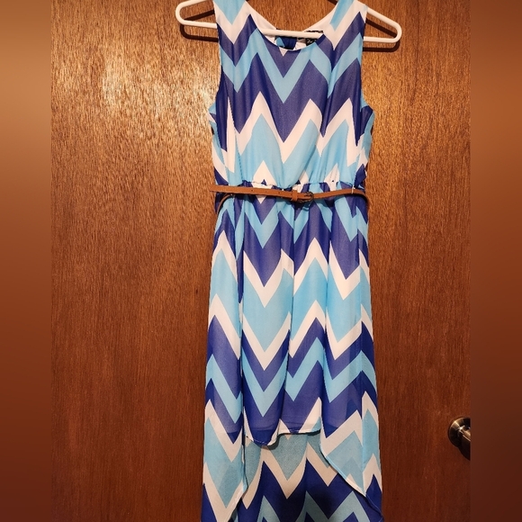 Sequin Hearts Dress Royal Blue Turquoise White Stripes 16 Girls Asymmetrical Hem - Picture 1 of 12